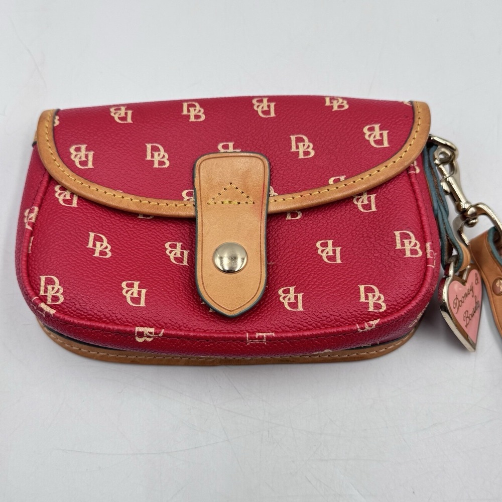 Y2K Dooney & Bourke Red Flap Wristlet Heart Charm Mini Purse Signature DB Logo